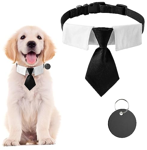 URROMA 1 Packung Hunde-Smokinghalsband mit schwarzer Krawatte, Hundehalsband, verstellbares Hundehalsband, mit Schnellverschluss-Schnalle für kleine, mittelgroße Hunde, M von URROMA