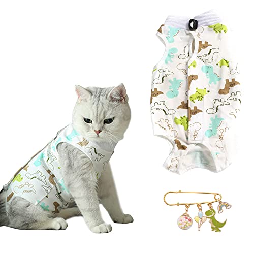 URROMA 1 Piece Dinosaur Recovery Suit for Cat, Pet Surgical Recovery Suit Soft Breathable Cat Wound Surgery Recovery Suit for Cats Kitten, L von URROMA