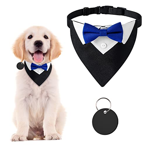 URROMA 1 Stück Formal Dog Smoking Bandana, Hund Hochzeit Halsband mit Blauer Fliege Verstellbar Schwarz Haustier Kostüm Fliege Halstuch für kleine Hunde und Katzen, S von URROMA