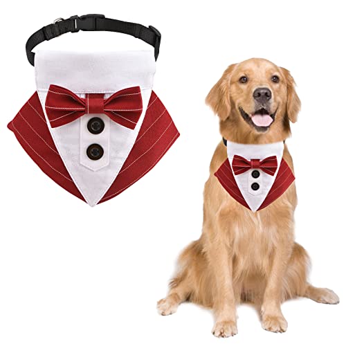 URROMA 1 Stück Formelles Hundehalstuch, Rot Gestreiftes Hundehalsband mit Schleife Verstellbare Rote Haustierkleidung Schleife Halskette, Geeignet für Große Hunde und Katzen, L von URROMA