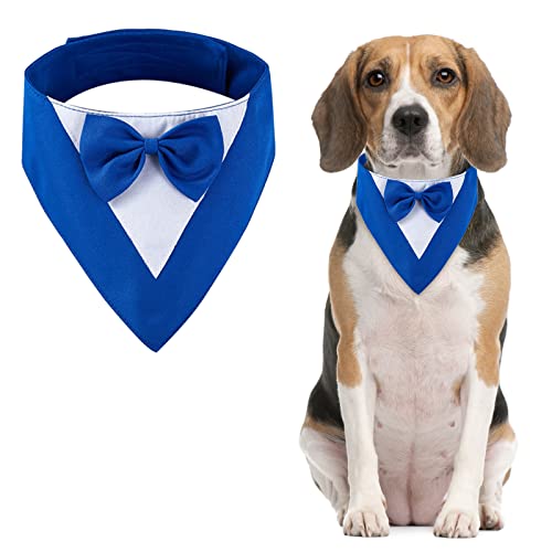 URROMA 1 Stück Hunde-Smoking-Halsband, formelles Hundehalstuch mit Fliege, verstellbares Haustier-Smoking-Halstuch für Hochzeit, Party für Haustiere, Hunde, Blau L von URROMA