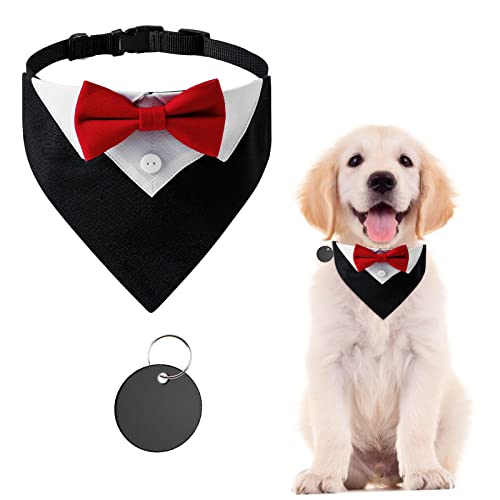 URROMA 1 Stück Rot Formal Hund Smoking Bandana Hund Smoking Baumwolle Bandana Hund Hochzeit Halsband mit Fliege und Krawatte für Hunde und Katzen, M von URROMA