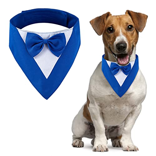URROMA 1 x Hunde-Smoking-Bandana, Hunde-Hochzeits-Bandana-Halsband, verstellbares Haustier-Party-Halsband mit Fliege für Haustiere, Hunde, blau, XS von URROMA