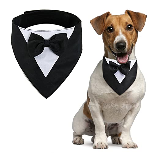 URROMA 1 x formelles Hundehalstuch, Haustier-Hochzeits-Bandana mit Fliege, Smoking-Halsband, schwarz, XS von URROMA