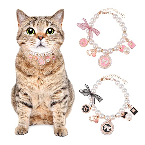 URROMA 2 Stück Haustier Perlen Halsband Verstellbare Schleife Design Perle Halsband Halskette für Katzen Kleine Hunde, S von URROMA