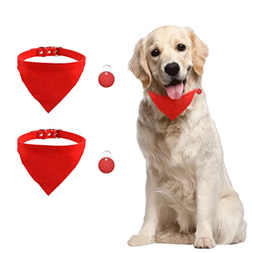 URROMA 2 Stück rotes dreieckiges Hundehalstuch, Samt-Hundehalstuch mit verstellbarer Schnalle und Etikett, Hundehalstücher für Hunde und Katzen, Größe M von URROMA