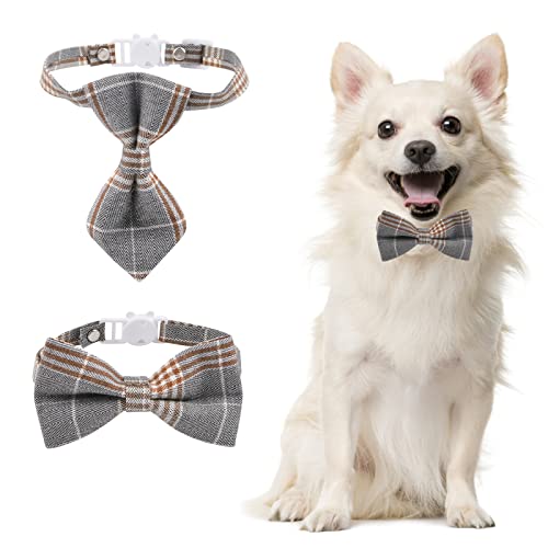 URROMA 2 x Hundehalsband mit niedlicher Fliege, graues kariertes Halsband, verstellbare Haustier-Krawatte mit robuster Kunststoffschnalle für kleine, mittelgroße Hunde und Haustiere von URROMA