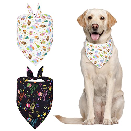 URROMA Happy Birthday Hundehalstuch, 2 Stück, bedruckt, einzigartige Form, verstellbare Passform, Halstuch, Schal für kleine bis große Hunde, Welpen, Katzen von URROMA