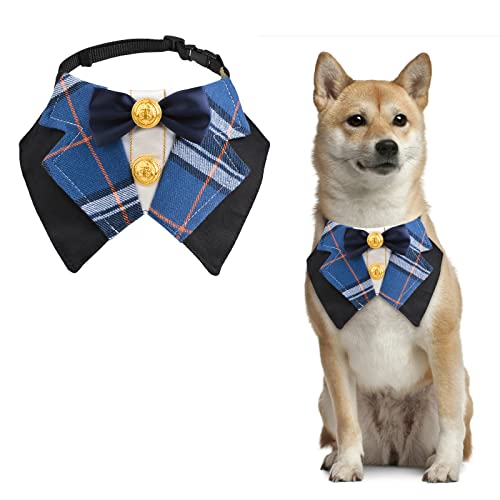 URROMA Preppy Dog Smoking, Classic Blue Check Dog Bowtie Halsband Formal Pet Collar Bandana Bow Tie Halsband für kleine Hunde Katze Hochzeit Kostüme, M von URROMA