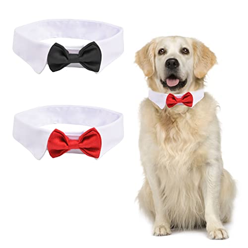 URROMA Verstellbares Hundehalsband, 2 Stück Hundehalsband mit roter und schwarzer Fliege, formelles Hunde-Smoking-Kostüm, Halsband für Hunde und Katzen, L von URROMA