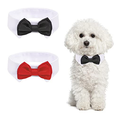 URROMA Verstellbares Hundehalsband, 2 Stück, Hundehalsband mit roter und schwarzer Fliege, formelles Hunde-Smoking-Kostüm, Halsband für Hunde und Katzen, Größe S von URROMA