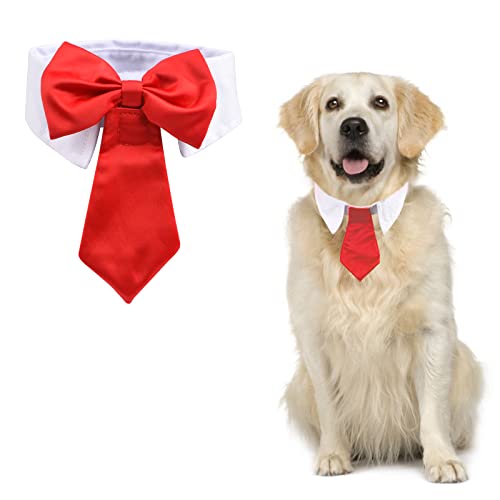 URROMA Verstellbares Hundehalsband, abnehmbares Doppelzweck-Hundehalsband mit roter Krawatte, Fliege, formelles Hundemoking-Kostüm, Halsband für Hunde und Katzen, L von URROMA