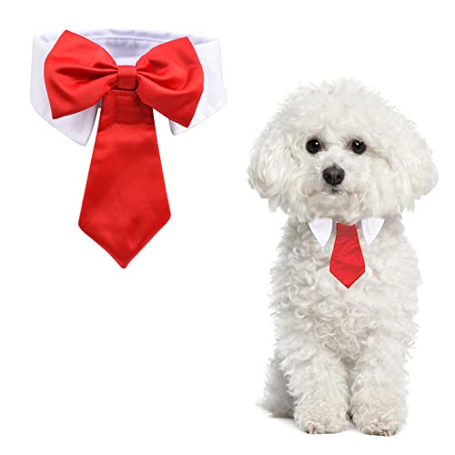 URROMA Verstellbares Hundehalsband, abnehmbares Doppelzweck-Hundehalsband mit roter Krawatte, Fliege, formelles Hundemoking-Kostüm, Halsband für Hunde und Katzen, S von URROMA