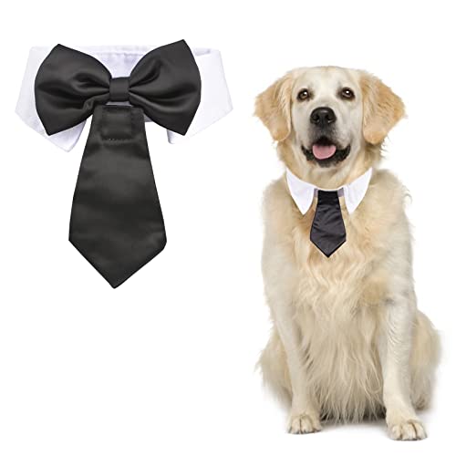 URROMA Verstellbares Hundehalsband, abnehmbares Doppelzweck-Hundehalsband mit schwarzer Krawatte, Fliege, formelles Hundemoking-Kostüm, Halsband für Hunde und Katzen, L von URROMA