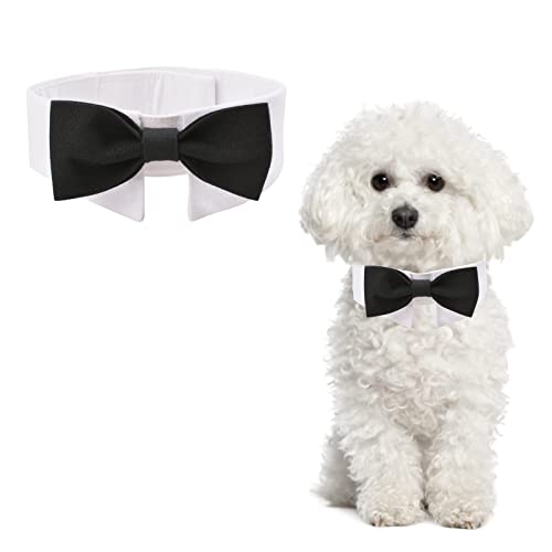 URROMA Verstellbares Hundehalsband aus Baumwolle, 1 Stück Hundehalsband mit schwarzer Fliege Formeller Hund Smoking Kostüm Halsband für Hunde und Katzen, S von URROMA