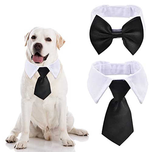 URROMA Weiße und schwarze Haustier-Fliege, 3 Stück, verstellbare Hundehalsband, formelle Hunde-Smoking-Kostüm, Halsband für Hunde und Katzen, L von URROMA