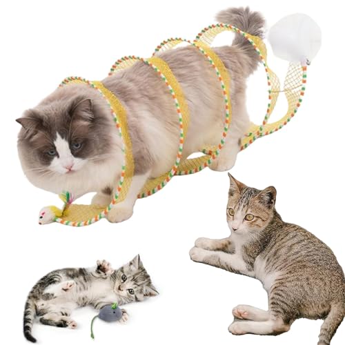 Brylec-Spiral-Katzenspielzeug,Brylec-Katzenspielzeug,Zusammenklappbare Katzenröhren Und Tunnel,S-Typ-Katzentunnelspielzeug,Katzen-Donut-Tunnel,Katzen-Spiralfeder-Spielzeugtunnel (Gelber Faden) von URWEIGH