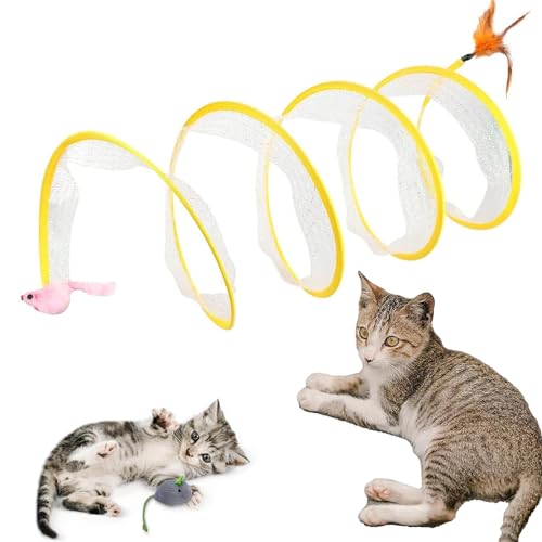 URWEIGH Brylec-Spiral-Katzenspielzeug,Brylec-Katzenspielzeug,Zusammenklappbare Katzenröhren Und Tunnel,S-Typ-Katzentunnelspielzeug,Katzen-Donut-Tunnel,Katzen-Spiralfeder-Spielzeugtunnel (Gelb) von URWEIGH
