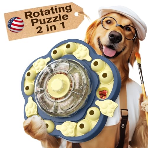 USCHEW Level 3 in 1 Spinning-Hunde-Puzzle-Spielzeug, interaktiver Leckerli-Spender & langsamer Feeder für Gehirnstimulationsspiel & Langeweile Buster, ideal für kleine, mittelgroße und große Hunde von USCHEW