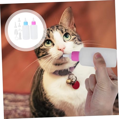 UTHCLO 2 Sätze Haustier Fütterungsflaschen Milchflasche mit Futternippel aus Lebensmittelechtem Material Auslaufsicheres Pet Nursing Kit für Welpen und Katzenbabys Farblich Sortiert Rosa von UTHCLO