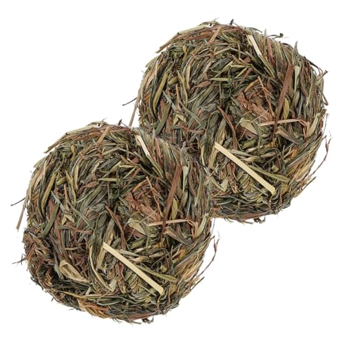 UTHCLO 2 Stück Gras Kauspielzeug für Kleintiere Natürlicher Grasball für Kaninchen Meerschweinchen Hamster Langlebiges Zahnpflege zur Beschäftigung Kleiner Haustiere von UTHCLO
