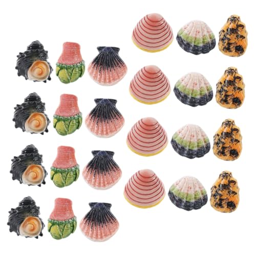 UTHCLO 24 Stück Teiliges Miniatur Resin Muschelset Farbige Deko Handgefertigte Kleine Aquariumsornamente Kompakte Fischaquarium Figuren Langlebige Farbechte Meeresdeko für Zuhause und von UTHCLO