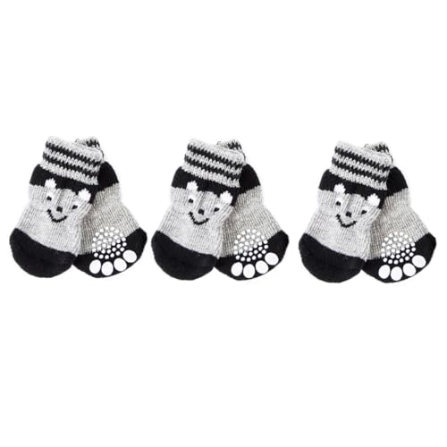 UTHCLO 3 Paare Hundesocken Rutsch mit Weicher Baumwolle Pfotenschutz für Kleine Hunde und Welpen rutschfeste Haustiersocken für Innenbereiche Schwarz von UTHCLO