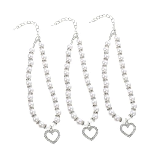 UTHCLO 3 Stück Haustierhalsband Kleines Bling-Halsband Für Hunde Imitationsperlen Weiß von UTHCLO