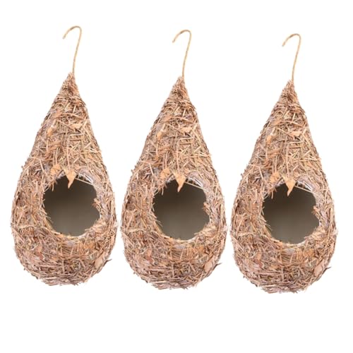UTHCLO 3 Stück Natürliche Vogelhäuser aus Gras zum Aufhängen Wetterfeste Künstliche Vogelnester als Sicherer Bird Hideaway und Dekorativer Vogelschutz für Garten und Balkon von UTHCLO