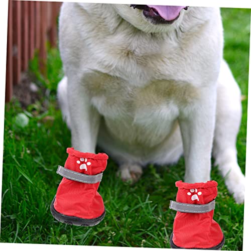 UTHCLO 4 Stück wasserdichte Haustier Schuhe Anti rutsch Hundeschuhe aus Polyester Rote Regen Schuhe für Kleine bis Mittlere Hunde Outdoor Pfotenschutz von UTHCLO