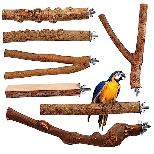 UTHCLO 7 Stück Teiliges Vogelkäfig Sitzstangen aus Natürlichem Holz Robuste Papageien und Wellensittich Sitzstangen mit Rutschfester Oberfläche Installieren als Vogelkäfig Zubehör und von UTHCLO