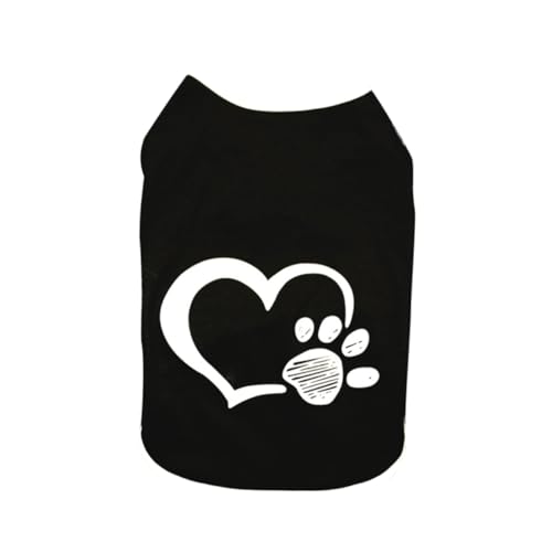 UTHCLO Bequeste Hundeweste mit Herz und Pfotenmuster Atmungsaktives Sommer Party Outfit für Kleine Hunde Leicht Anzuziehen für und Outdoor Aktivitäten S Schwarz von UTHCLO
