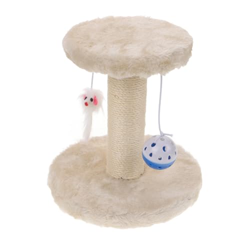 UTHCLO Dekorativer Katzen kratzpfosten aus Sisal mit Doppellagigem Plüsch und Hängekugeln Stabiler Katzenbaum Kratzsäule für Drinnen Einfache Installation rutschfest Beige von UTHCLO