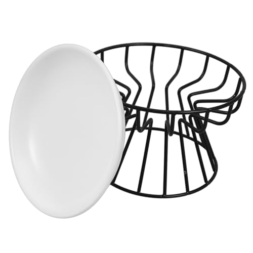 UTHCLO Erhöhter Keramik Katzennapf mit Metallständer Rutschfester Stabler Futternapf für Katzen Schützender Katzenhalshals Vielseitiger Napf für Wasser und Futter Täglicher Gebrauch von UTHCLO