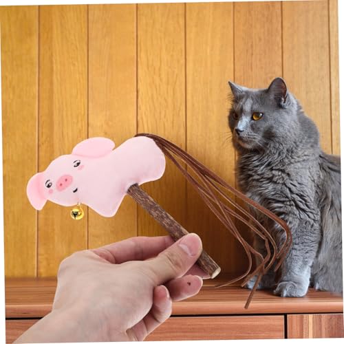UTHCLO Interaktiver Katzen spielstab aus Holz mit Katzenminze Lustiges Kätzchenspielzeug zum Beißen und Beschäftigen Cartoonförmiges Stofftier für Wohnungskatzen und Kätzchen von UTHCLO