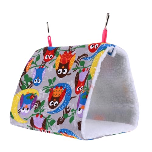 UTHCLO Papageien Hängematte Nest Mittelgroß mit Eulenmuster Canvas und Berber Fleece Winter Warmes Vogelhaus Schlafnest für Kleine Vögel Hängendes Schlafbett für Papagei und von UTHCLO