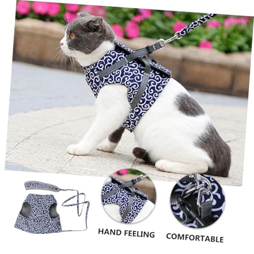UTHCLO Pet Cat Harness Brustgurt aus Atmungsaktivem mit Vierpunktiger Zugkraftverteilung Verstellbares Katzengeschirr in Blau Weiche Katzenweste für Komfortables und Sicheres von UTHCLO