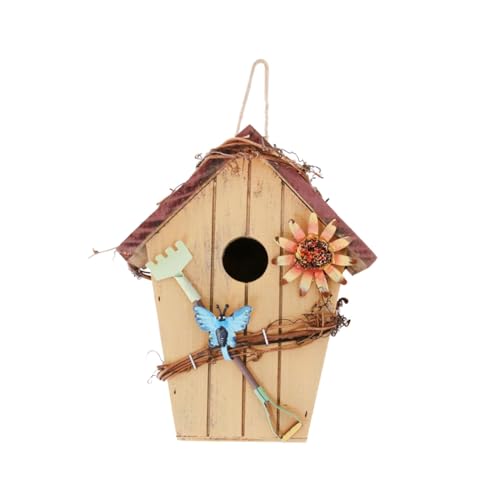 UTHCLO Rotes Dach Holz Vogelhaus zum Aufhängen Ländliche Garten Dekoration Handgefertigter Wetterfester Holzanhänger Kleines Hängendes Nistkästchen für Innen und Außen Geschenkidee für von UTHCLO