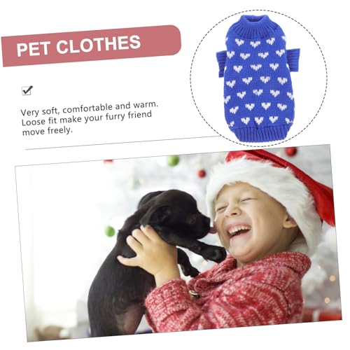 UTHCLO Strick-hundepullover mit Herzmuster Elastischer Rollkragen Wärmender Winterpullover für Kleine Hunde Valentinestaugliche Haustierkleidung in Blau Xs von UTHCLO