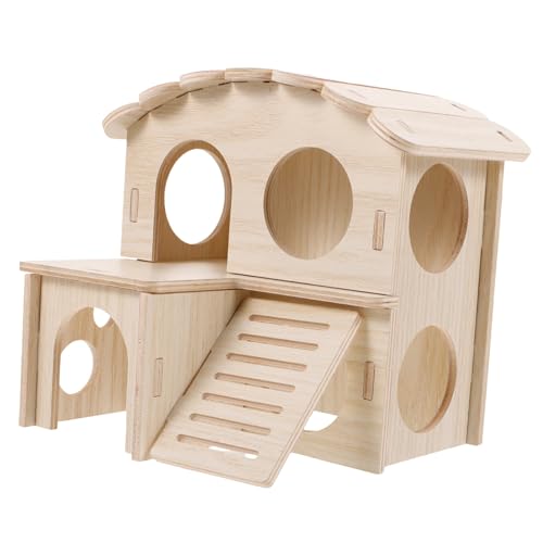 UTHCLO Umweltfreundliches Hamsterhaus aus Massivholz Doppellagiges Kreatives Hochbett Spielhaus mit Treppe Sicherer Rückzugsort für Kleintiere als Hamsterzubehör und Käfig ergänzung von UTHCLO