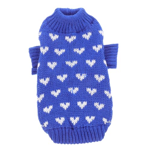 UTHCLO Valentinstag Hundepullover Strickpullover für Kleine bis Mittelgroße Hunde Atmungsaktiver Dehnbarer Weicher mit Herzmuster Bequeme Haustierkleidung in Blau von UTHCLO