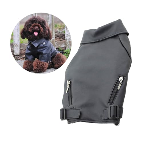 UTHCLO Warmer Hundemantel PU mit Reißverschluss Winddichte Welpenweste Atmungsaktives Haustier Outfit für Kalte Jahreszeiten mit D Ring Schwarz von UTHCLO