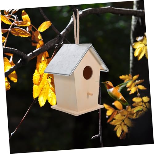 UTHCLO Wetterfestes Holz vogelhaus mit Metallverstärkung Hängendes Outdoor nistkasten für Garten und Balkon Robustes Vogelnest für Verschiedene Vogelarten Natürliche Gartendeko von UTHCLO