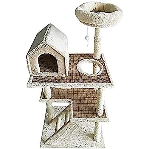 Dreistöckiger Kratzbaum mit Rattanmatte, Klettergerüst, integrierte Katzensprungplattform, Sisal-Katzenwohnung, langlebig von UTMACH