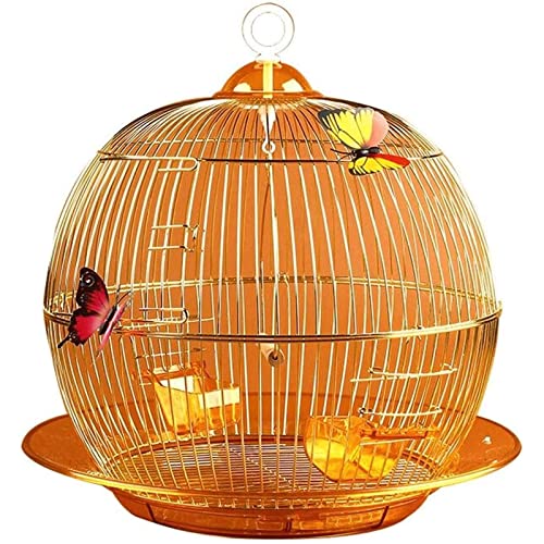 Vogelhaus Metalldraht-Vogelkäfig, kreativer Vogelkäfig mit geschlossener Futterbox, tragbarer Reise-Vogelkäfig zum Aufhängen mit Haken, Gold Heimtiercenter von UTMACH