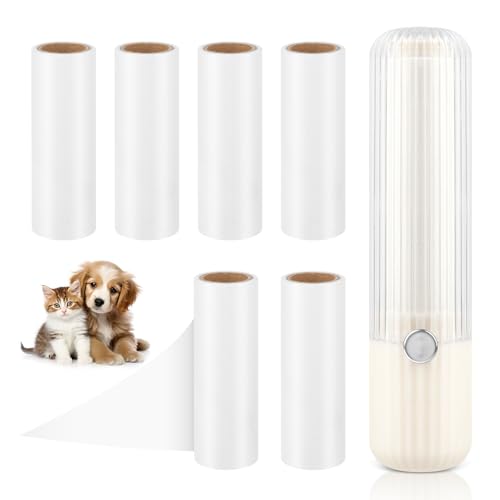 Fusselrolle, Extra Klebrige Fusselroller, Mini Tragbar Lint Roller zur Entfernen von Katzenhaaren, Hundehaaren von Kleidung, Sofas und Betten - 30 Blatt/Rollen (7 Rollen mit 1 Abroller) von UTOCLEC