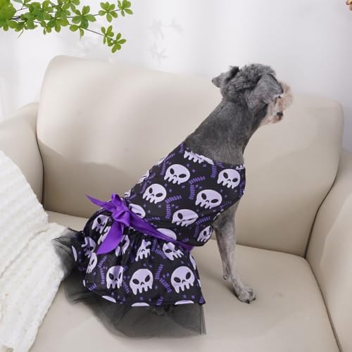 Süßes Hundeparty-Outfit für Halloween, leichtes Tüllkleid mit bezaubernden Aufdrucken (E) von UTTASU