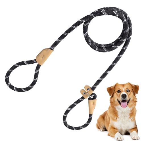 Slip-Lead für Hunde – 1,5 m x 0,8 cm Nylon-Leine mit Schlupfhalsband, langes Trainingsseil für mittelgroße Hunde, robuste Alltags- & Trainingsleine (Schwarz) von UTXN