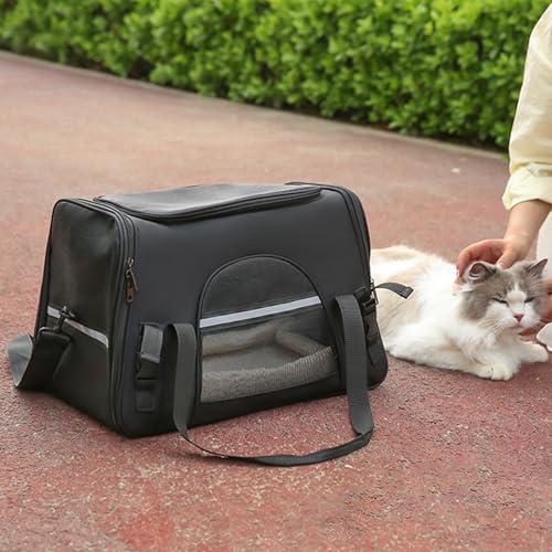 UUE Faltbare Hundetragetasche Katzentragetasche, Haustiertragetasche mit 4-seitigem Netz, Tragbar Faltbare Tragebox Haustiere im Flugzeug mit Schultergurt für Hunde & Katzen bis 7.5kg von UUE
