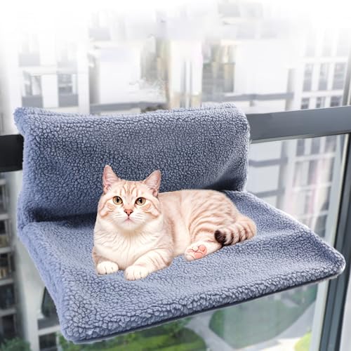 UUE Katzenbetten, Heizungsliege Katzen, Katzenliege zum Einhängen, Heizkörperliege Liege Katze, Katzenheizungsliege mit weichem Plüschfell, Faltbar Bett Hängematte Heizkörper Katze, Grau 45x30cm von UUE